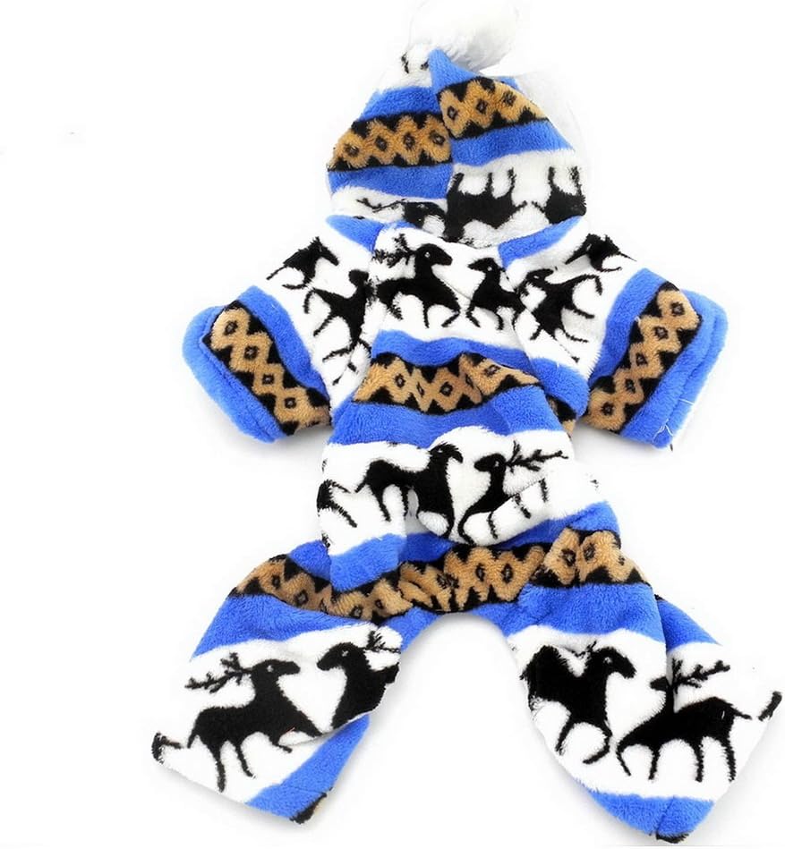 Ranphy Small Dog Cat Hoodeis Soft Velvet Reindeer Pattern Dog Pajamas Puppy Hoodie Hooded Jumpsuit Blue S - Image 5