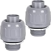 1-1/4 Liquid Tight Straight PVC Conduit Connector 2 Pack, Flexible Nonmetallic, UL Listed