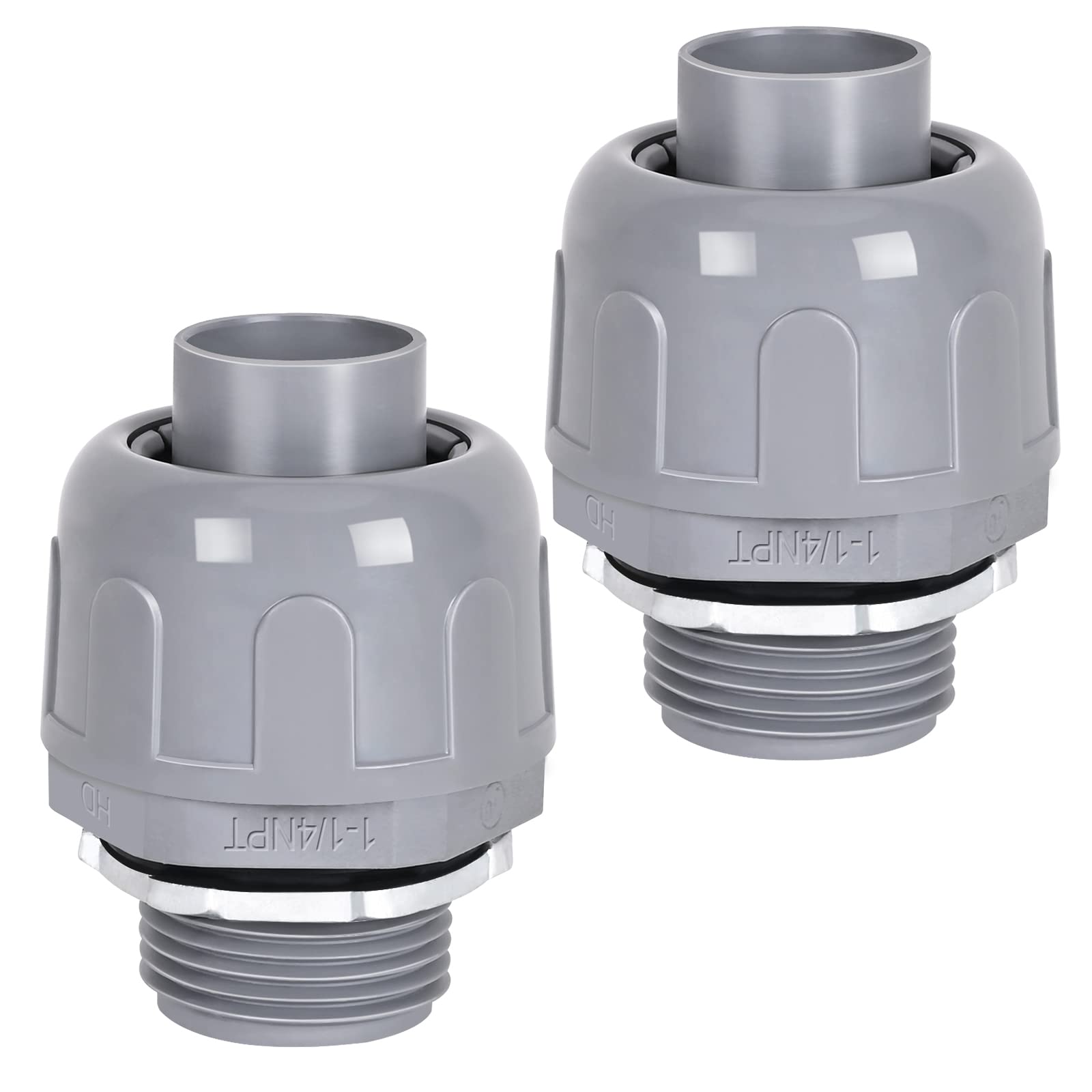 Photo 1 of 1-1/4 Liquid Tight Straight PVC Conduit Connector 2 Pack, Flexible Nonmetallic, UL Listed
