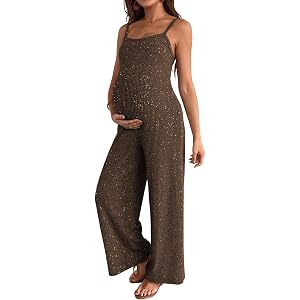 BLENCOT Maternity Ribbed Jumpsuit Stretchy One Piece Wide Leg Romper | Women's Sleeveless Square Neck Adjustable Strap High W