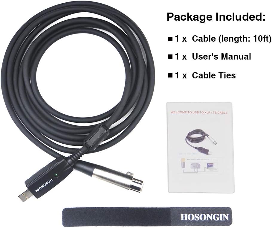 USB Microphone Cable 10Ft, HOSONGIN USB Male to XLR Female Mic Link Converter Cable Studio Audio Cable Connector Cords Adapter for Microphones or Recording: Musical Instruments