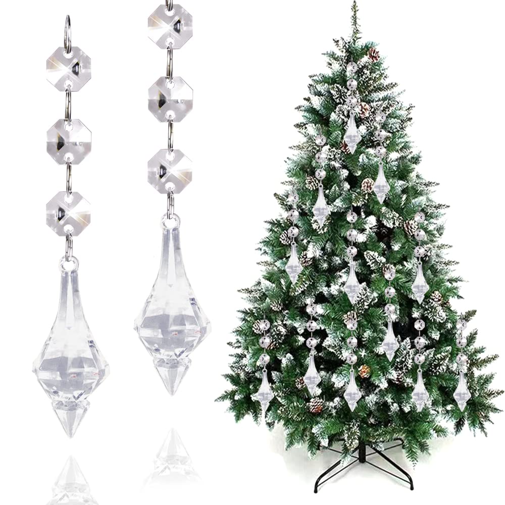 15PCS Christmas Tree Hanging Ornaments, Clear Crystal acrylic Prism Parts Chandelier Lamp Teardrop Hanging Decorations Perfect for Christmas Tree Decorations (Cuspidate-15pcs)