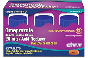Ohm Omeprazole 20mg, 42 Delayed-Release Tablets, Acid Reducer for Frequent Heartburn, 24-Hour Relief Heartburn Medicine, Helps Relieve Stomach & Chest Discomfort (6 Weeks of Supply, 42, Count)