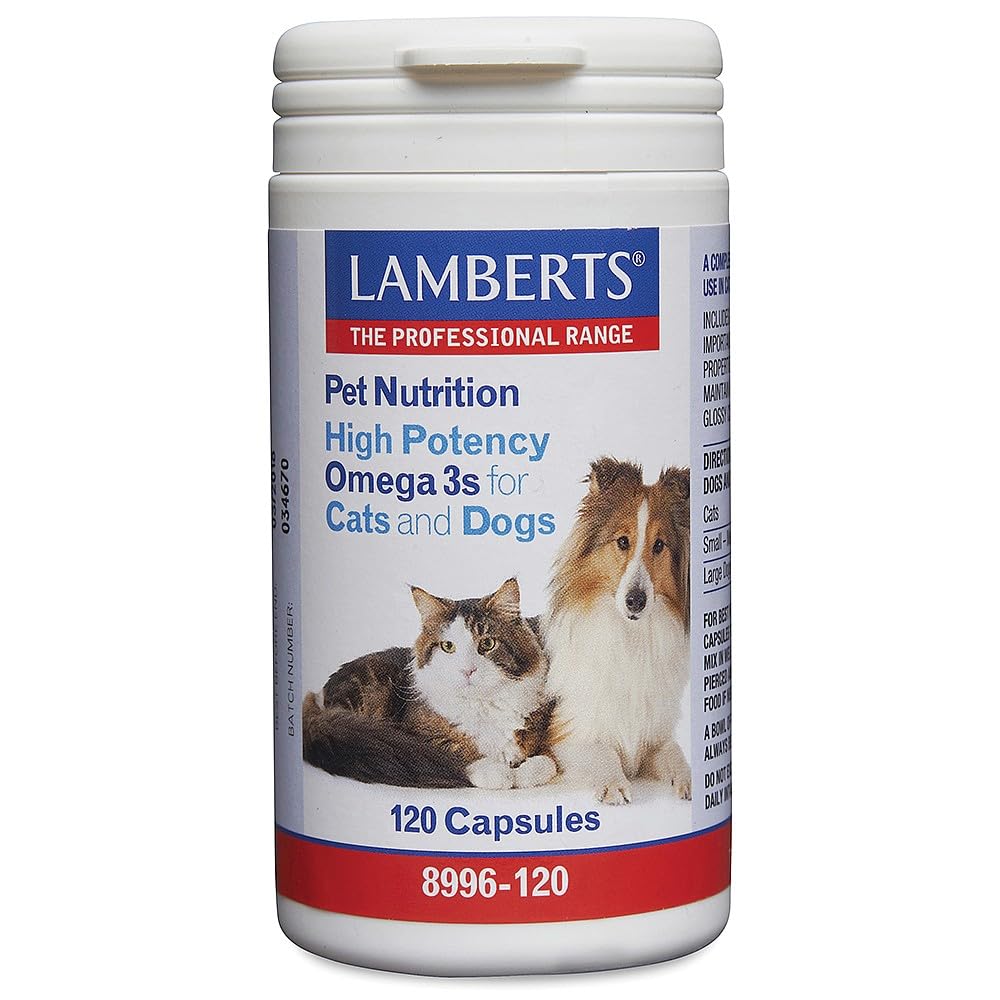 Lamberts Omega 3 for Pets – High Strength EPA & DHA for Cats and Dogs – Skin & Coat Health – 120 Capsules