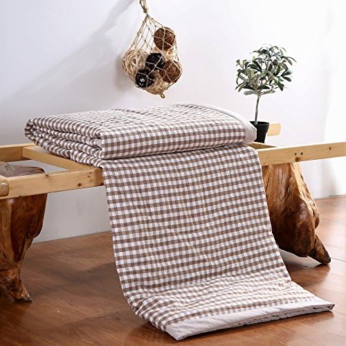 Summer Air Conditioning Quilt Check Pattern Comforter Cool Thin Quilts Sofa Blanket Bedding Set 1-Piece (Brown Checks - S)