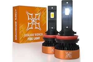 HIKARI WINGS H11 Fog Light, 50000LM Pure White 6000K Bulbs, Plug & Play IP68 Waterproof Pack of 2