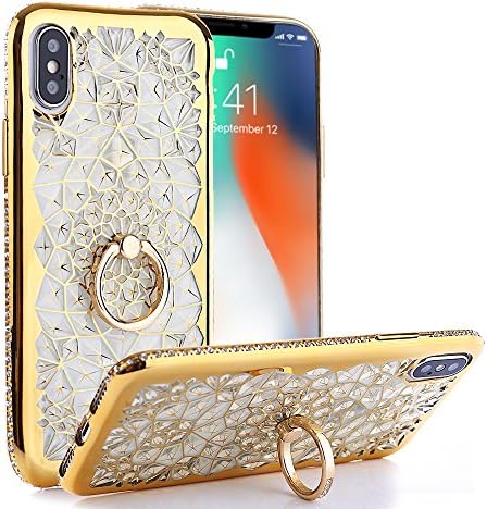 CXCase iPhone X Case, Chrysalis Series - Ultra Slim Luxury Bling Rhinestone Case Cover With 360 Rotating Ring Grip/Stand Holder/Kickstand For iPhone X (2017) - Gold