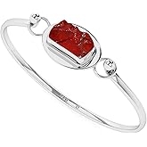 LUSTRE AND LIGHT 15.5x8mm Natural Raw Red Garnet Twister Bangle Bracelet in Sterling Silver for Women, January Birthstone Jewelry Gifts for Her Birthday, Anniversary, Christmas, Graduation (Bezel-Set)