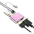 AISONK USB C to HDMI VGA Adapter, 5-in-1 Hub USB 3.0 OTG Charging Power PD Port Compatible MacBook Pro,Surface go, Galaxy S8/S9 and More Pink