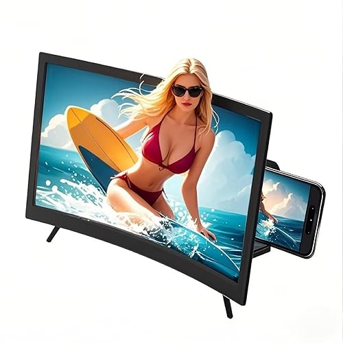 Screen Magnifier for Cell Phone, Curved Magnifying HD 3D Phone Screen Amplifier Phone Stand with Screen Enlarger Compatible with All Smartphones for Movies Videos (12 inch)