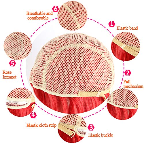 3 otters 28inch Red Wig Long Curly Hair, Red Cosplay Wig For Women, With Wig Cap and Comb