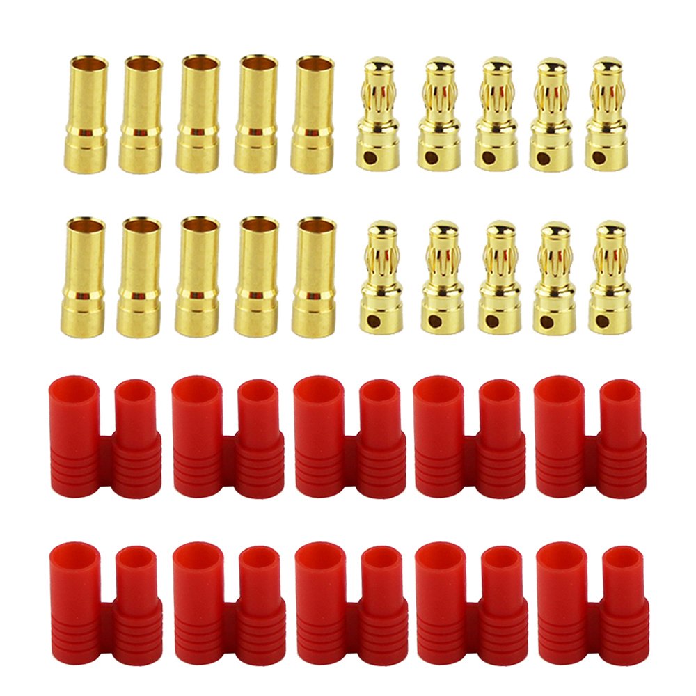 OliYin 10sets Male Female HXT 3.5mm Gold Banana Bullet Connector Plugs With Housing Sets for Lipo Battery/ESC/Multicopter