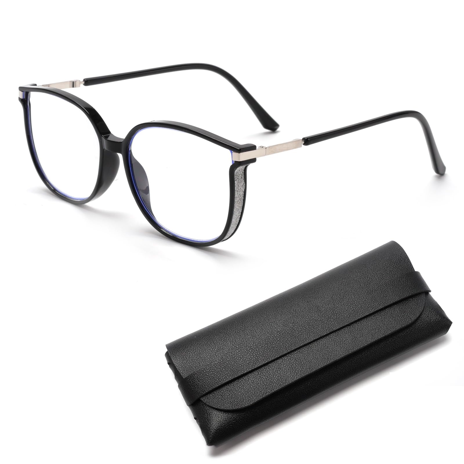 VANANA Fashion Reading Glasses for Women, Anti Blue Light Reading Glasses, UV Protection Portable Reading Glasses Anti Glare (Black, 2.5, x, Clear)