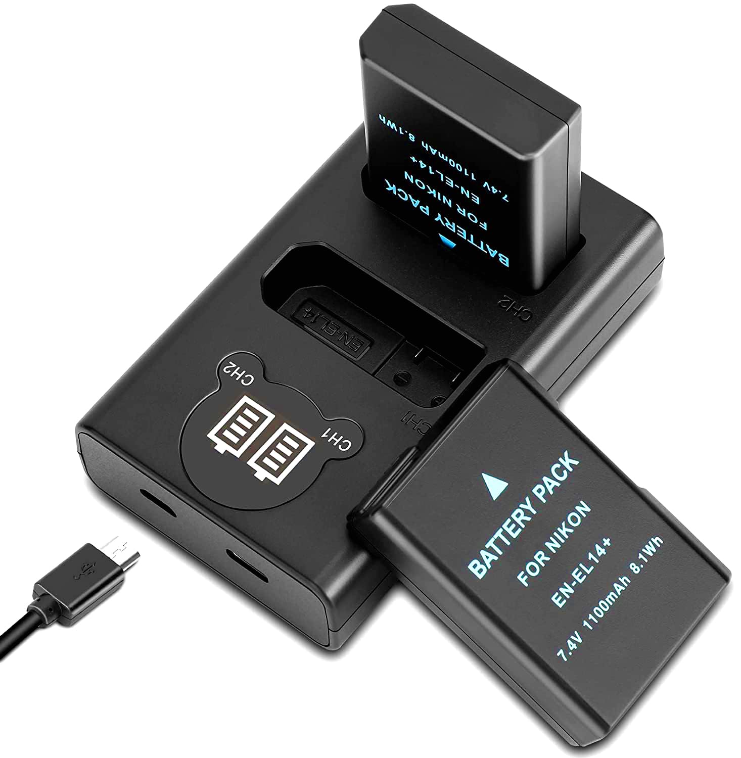 JYJZPB 2 Pack EN-EL14 EN-EL14a Battery & LCD Dual Charger Set for Nikon D3500 D3200 D5500 D5600 D5100 D3100 D3300 D3400 D5300 DF D5200 Coolpix P7000 P7100 P7700 P7800