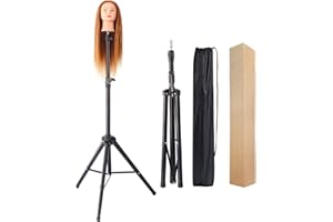 EERYA Wig Stand Tripod Mannequin Head Stand Heavy Duty Metal Adjustable Wig Head Stand for Canvas Block Head Styling Making Wigs Displaying Cosmetology Hairdressing Training Manikin Head with Carry Bag