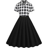 Women Short Sleeve 1950s Retro Vintage Cocktail Party Swing Dress Polka Dot Audrey Dress Casual A-Line Work Dress with Belt