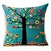 QINU KEONU Oil Painting Black Large Tree and Flower Birds Cotton Linen Throw Pillow Case Cushion Cover Home Sofa Decorative 18 X 18 Inch (Black)