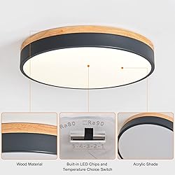 Yiisem Dimmable Wood LED Flush Mount Ceiling