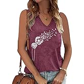 Womens V Neck Tops Flowers Graphic Tank Tops Sleeveless Summer Tops Casual Loose Vacation Tanks Clothes