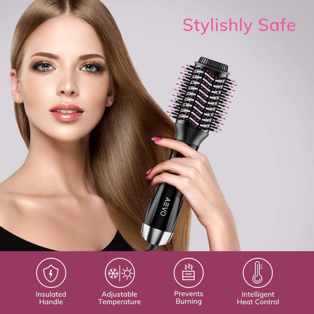 AEVO Hot Air Brush, Combination Hair Dryer Brush & Volumizer, Large Brush Surface, 4-in-1 Hair Dryer, Styler, Curler, Straightener [3 Modes], Black : Beauty