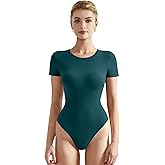 SUUKSESS Women Crew Neck Short Sleeve Thong Bodysuit Shirts Basic Top