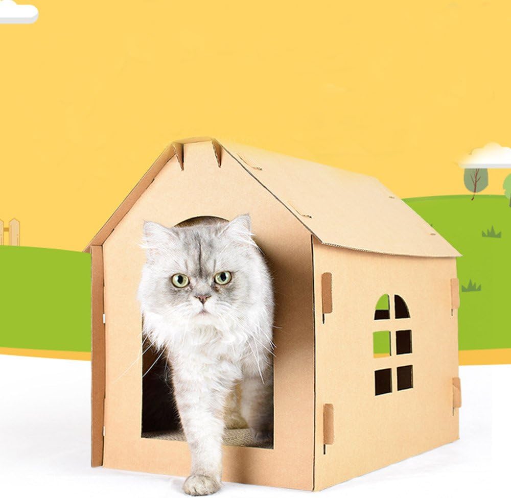 Cat Scratcher Cardboard Multifunctional House Kitty Sleeping Scratching Playing DIY Assembled Cat Nest for Your Small & Medium Cat
