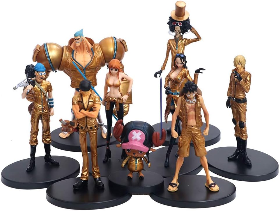 GBaoY Anime One Piece Figure, Gold Brook Franky Usopp Robin Nami Luffy Figure Statue Action Collectible PVC Figurine Cartoon Toys for Anime Manga Fans Home Office Decor(9PCS)