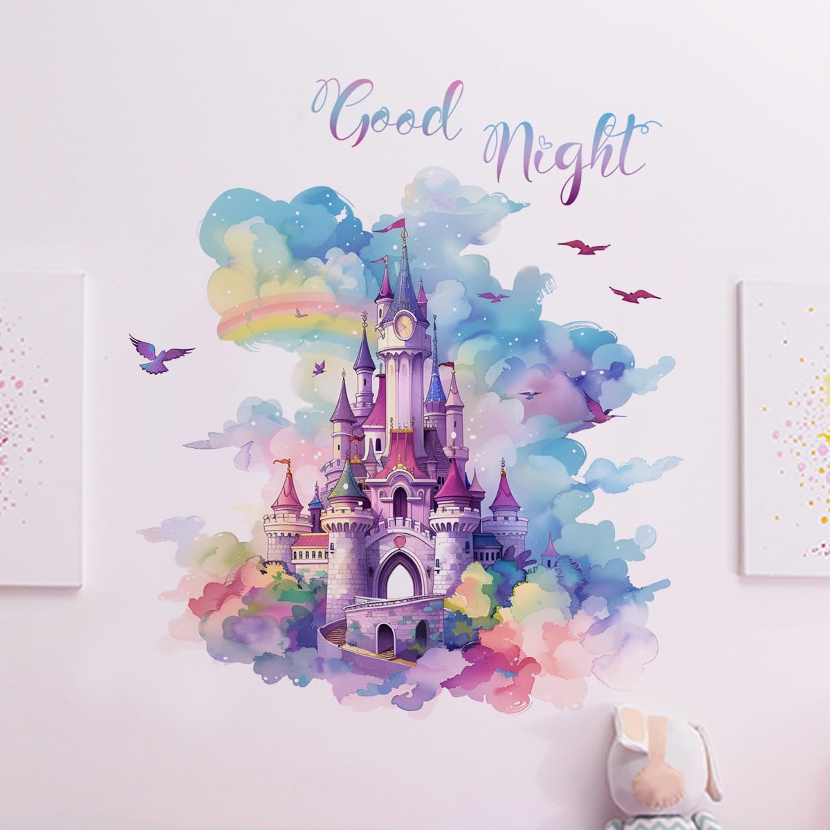 Runtoo Castle Wall Decals for Girls Bedroom Colorful Rainbow Princess Wall Stickers Living Room Baby Nursery Kids Wall Decor