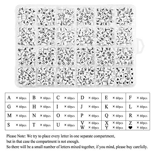 1620 Pieces A-Z Letter Beads, 7x4mm Sorted Alphabet Beads and White Acrylic Letter Bead Kit, Vowel Letter Beads for Jewellery&Making Kids&Crafts&Name Bracelets
