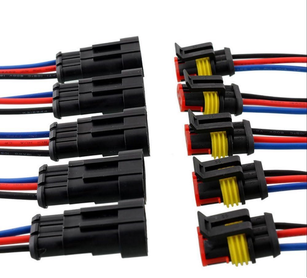 Kit De 5 Connecteurs étanches 2 Broches Avec Fil - Pour Voiture, Moto, Bateau - Fil 8.5 M - Étanche Et Durable