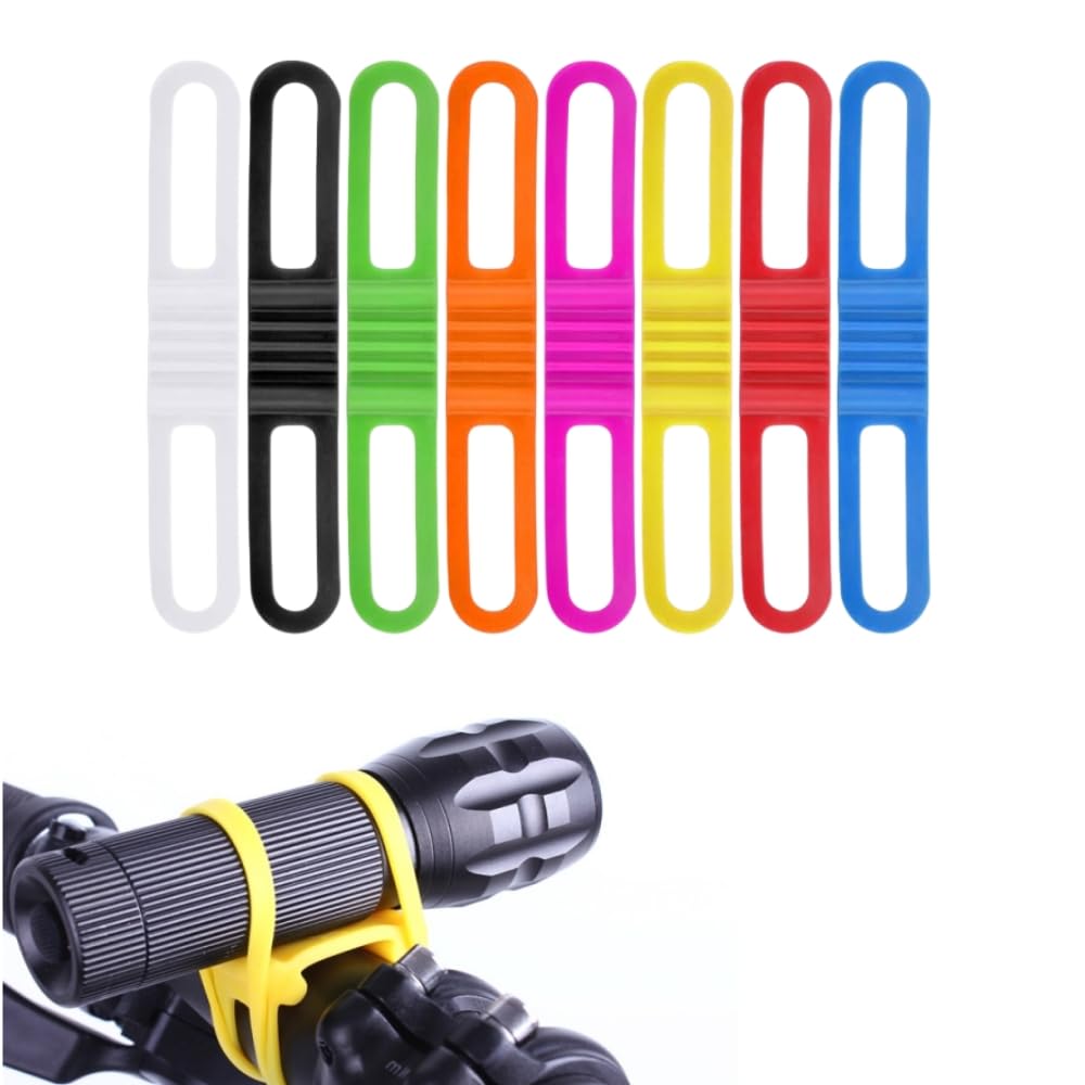 LYTIVAGEN 8 PCS Bike Silicone Band, Tie Ribbon Mount Holder Multicolor Cycling Flashlight Holder for Flashlights Cell Phones Speaker Lights Holder Bicycle Handlebar (14 * 2.2 * 1cm)