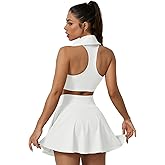 Cute Golf Tennis Dress Workout Athletic Dresses for Women with Pockets Shorts 2 Piece Sets- High Waisted Pleated Skirt Sets