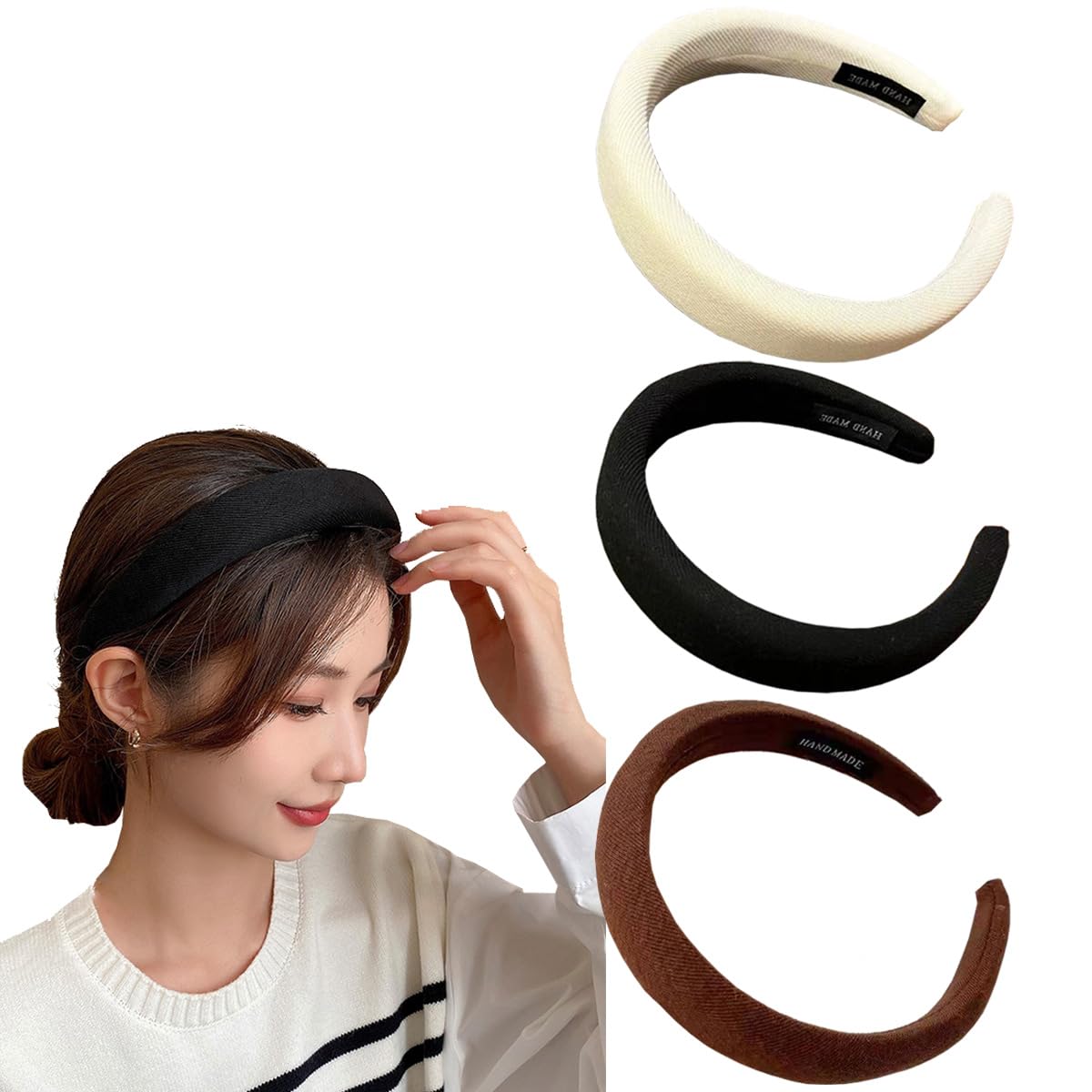 scicent Wide Headbands for Women Soft Head Band Fashion No Slip Hairbands 3 Pieces (Black, Beige, Dark Coffee) 12608