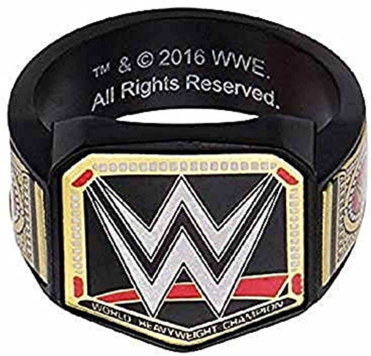 Deals Daily WWE Men's Stainless Steel Black PVD Plated Championship Belt Logo Ring