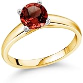 Gem Stone King 1.20 Ct Round Red Garnet 10K Yellow and White Gold Ring Ring