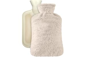 Large Hot Water Bottle with Cover, 2 Litre, Premium Natural Rubber Hot Water Bag, Soft Fleece Cover for Pain Relief, Back, Ne