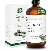 MAYLINK Castor Oil-Castor Oil Organic Cold Pressed Unrefined Glass Bottle-Organic Certified 100% Pure Castor Oil,Hexane Free,Organic Castor Oil for Face,Hair Growth,Eyelashes,Caster 16.91fl.oz/500ml