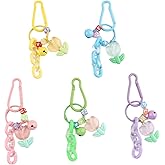 yukfdcnb 5pcs Tulip Flower Keychain, Chain and bell cute beaded bag purse handbags charms keychains for backpacks