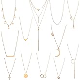 Starain 12Pcs Layered Choker Necklace Fashion Multilayer Chain Necklace Simple Gold Necklace Set for Women