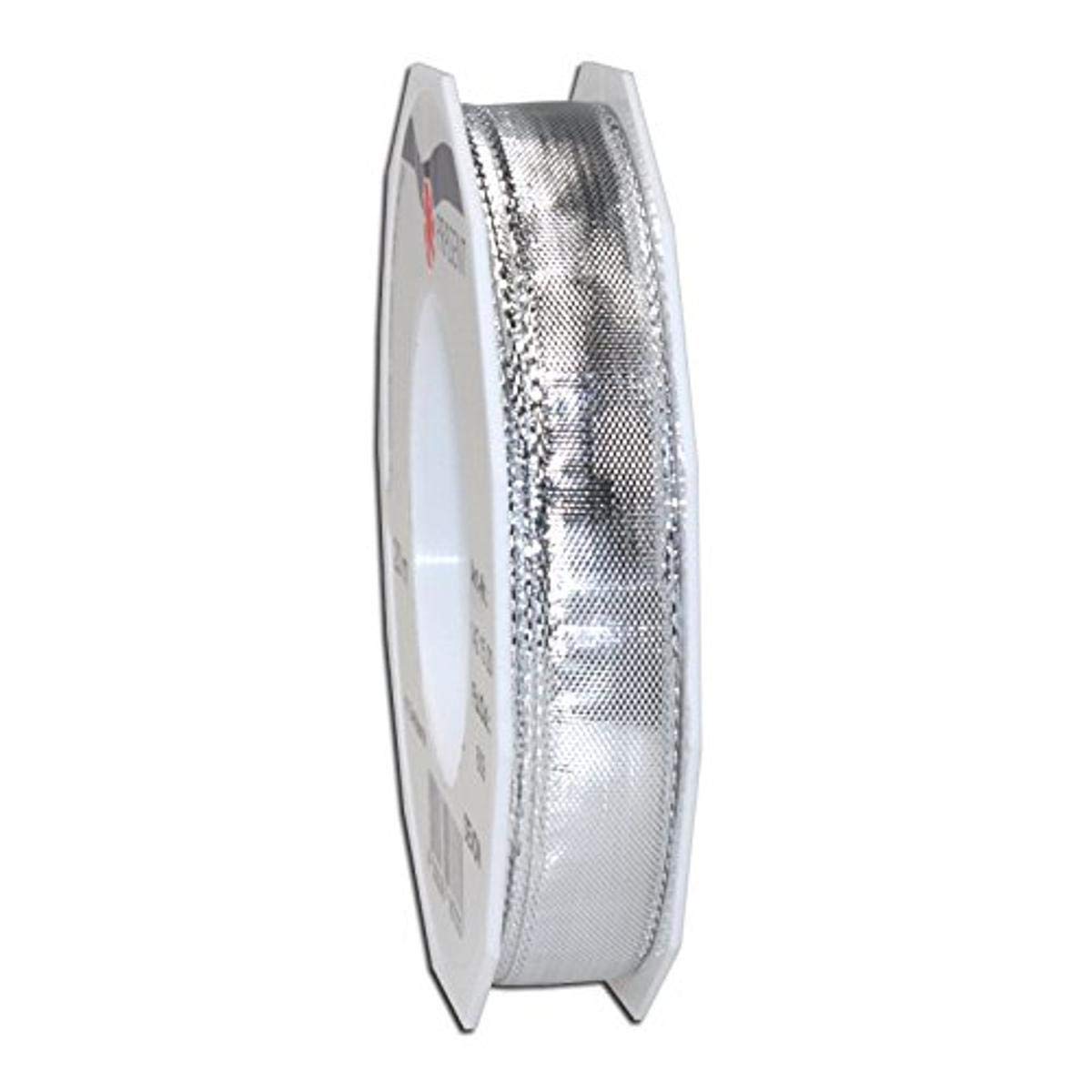 Präsent - Devon Wired Ribbon Silver 20-m-Roll 15 mm width — image 1