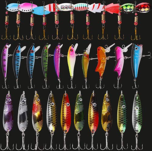 OROOTL Forellenköder Kunstköder Set, 30Stk Angeln Spoon Köder Wobbler Weiche Blinker Angelköder Angelzubehör Set für…