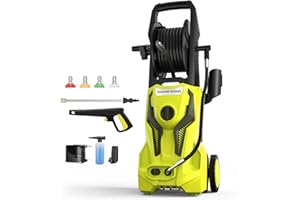 ZHUOLIN Electric Pressure Washer - 4800 PSI 3.2 GPM Power Washer Electric Powered with 25 FT Hose Reel 4 Interchangeable Nozzle & Foam Cannon, for Cars, Patios, Yellow
