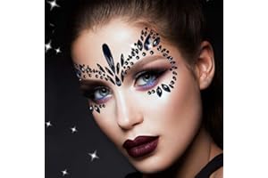 LEOARS Face Gems Jewels, Festival Face Jewels Tattoo Stickers,Face Gems Stick on, Body Gem Stones Temporary Face Tattoos for Festival,4-Pack, Black