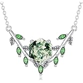 PYTALI Sterling Silver Natural Moss Agate Women's Pendant Necklace Moss Agate Leaf Zircon Necklace for Ladies Bridal Pendant Jewelry Gift Birthday Valentine's Day Christmas