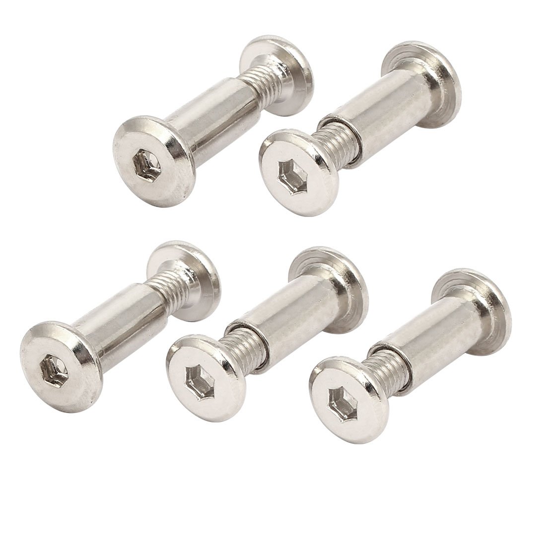 Sourcingmap M6x20mm Male Thread Cabinet Hex Socket Head Screw Post Silver Tone 5pcs