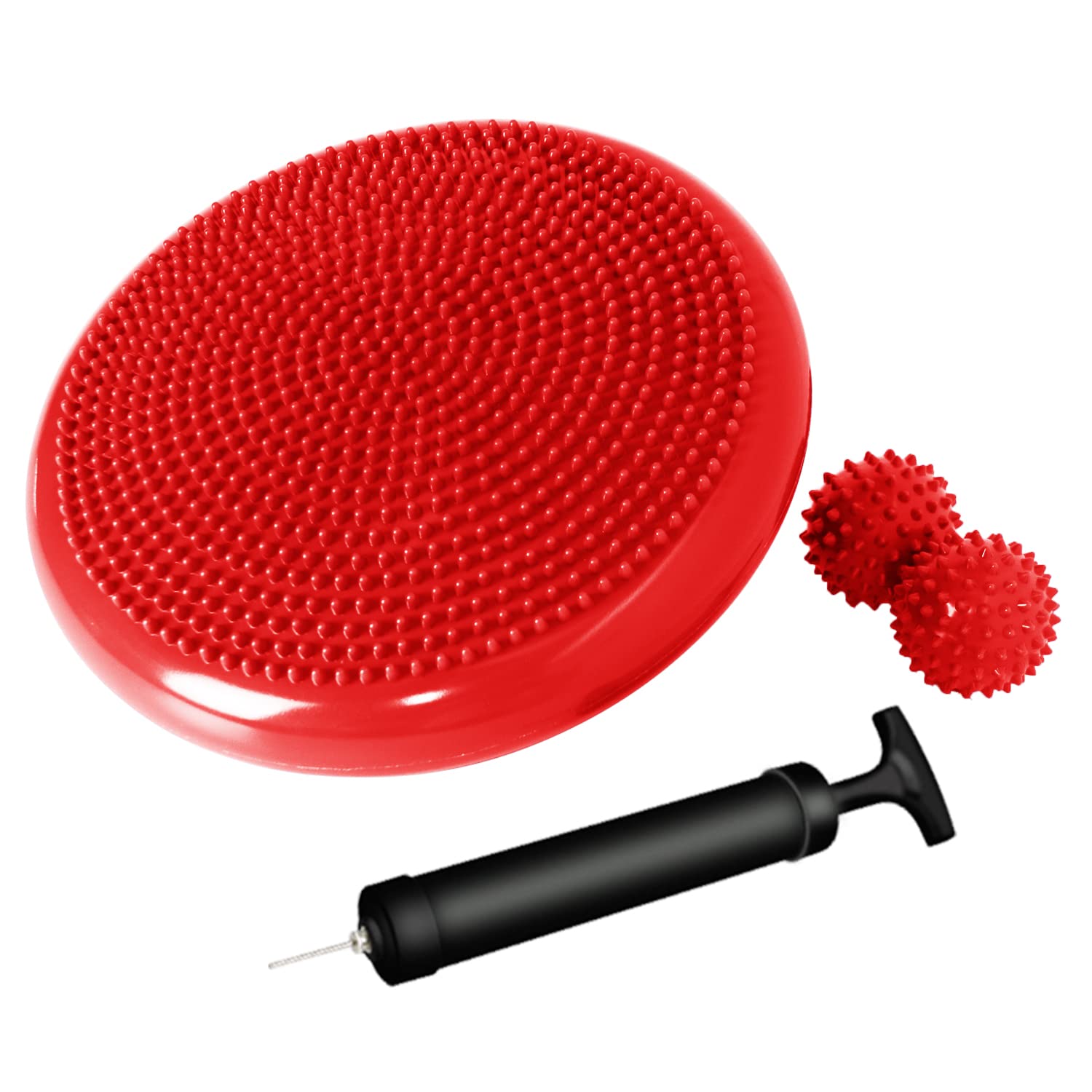 Nvzi Wobble Cushion, Balance Disc, Wiggle Seat, Balance Pads for Physical Therapy, Stability Disc, Wobble Board for Dogs, Office, with Spiky Massage Ball(Red)