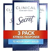 Secret Clinical Strength Antiperspirant Deodorant for Women, Stress Response, 3X Stress & 72hr Sweat & Odor Protection, PH Balancing Minerals, Soft Solid, 1.6 oz (Pack of 3)