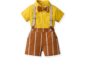 Toddler Baby Boy Suspender Outfit Short Sleeve Button Down Shirt + Shorts 2PCS Little Gentleman Summer Clothes Set