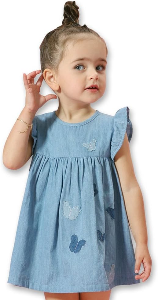 HEYI Girl Dress Butterfly Flower Sleeveless Causal Cute Summer Kids Dress