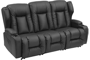 SAMERY RV Loveseat Recliner Sofa, Manual Reclining Loveseat with Flip Backrest, 3 Seat Recliner Sofa Chair for Living Room RV Theater Recliner Love Seat with Cup Holders/Pockets/Pillows